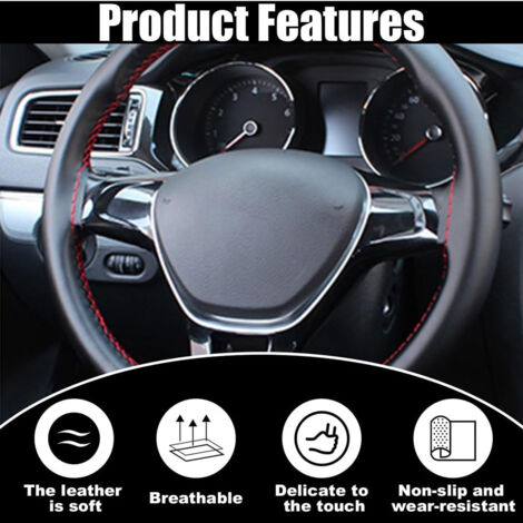 Couvre-volant En Cuir Véritable Rouge Pour BMW X5 E53 (1999-2006) - Double Couture - Neuf