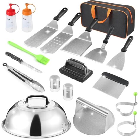 Kit d'accessoires de cuisson pour barbecue Blackstone, 19 pièces, accessoires de barbecue à dessus plat pour Blackstone Camp Chef, ensemble de spatules en métal avec presse à hamburger, (1/5)