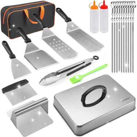 Kit d'accessoires de cuisson pour barbecue Blackstone, 22 pièces, accessoires de barbecue à dessus plat pour Blackstone Camp Chef, ensemble de spatules en métal avec presse à hamburger, (1/5)