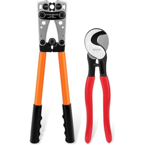 Outil de sertissage de câble de batterie pour bornes à anneau en cuivre de batterie 6/10/16/25/35/50 mm², cosses en cuivre, pince à sertir robuste pour cosses de fil (HX50B crimper+cutter) (1/5)