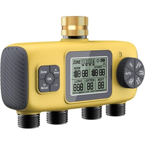 Programmateur 4 Voies Connecté, Arrosage Automatique Étanche IPX5, Goutte Pelouse Jardin Piscine