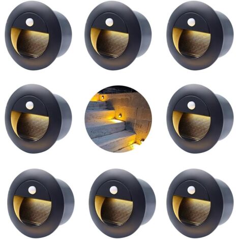 led escalier detecteur de mouvement, Applique Encastré Murale 1.5W 3000K IP65 65mm, Blanc chaud applique avec boîte, 230V eclairage mural alu escalier encastrable marchepied, noir(Paquet de 8)