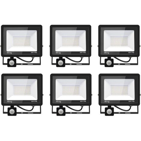 6PACK - Projecteur LED 50W Avec Détecteur de Mouvement, 5000LM, Blanc Chaud (3000K), Extérieur IP66 Pour Sécurité, Garage, Couloir (1/5)