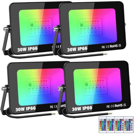 4 Pack 30W RGB Projecteur LED Extérieurs Avec Télécommande, Exterieur & Interieur 16 Couleurs 4 Modes RGBW Lumière de Projecteur, Neon Spot Led Pour Jadin, Terrasse, Patio, IP66 étanche (1/5)