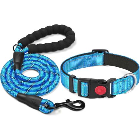 Collier pour Chien réfléchissant rembourré en néoprène Souple et Respirant, réglable en Nylon pour Petits, Moyens et Grands Chiens Bleu