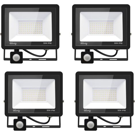 4PACK - 50W Projecteur LED détecteur de mouvement,Blanc Froid (6000K) 5000LM Projecteur LED Exterieur Avec Detecteur Imperméable IP66 Projecteur LED exterieur de sécurité pour, garage, couloir (1/5)