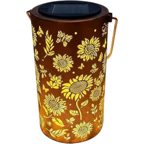 Lanterne solaire en forme de , lampe d'extérieur scintillante en métal, fiable avec capteur automatique, construction robuste et résistante intempéries, design floral artistique avec (1/5)