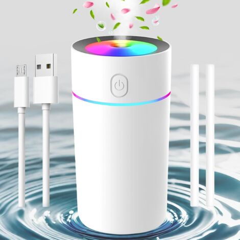 Humidificateur de chambre portable mini avec lumières 7 couleurs, arrêt automatique, petit humidificateur de bureau - Blanc (1/5)