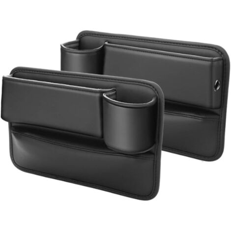 Lot de 2 boîtes de rangement universelles pour sièges auto, en cuir, avec porte-gobelet, pour combler l'espace entre les sièges (noir). (1/5)