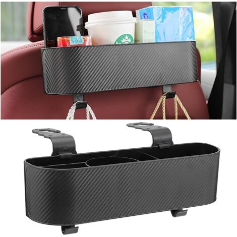 Organisateur de siège arrière pour appui-tête de voiture avec porte-gobelet, boîte de rangement suspendue au dossier du siège avec crochets (noir) (1/5)