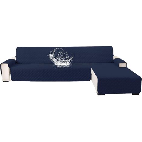 Impermeable Housse De Canapé d'angle 3 Places, Couverture Canapé Angle Universel Réversible, Housse Canape d'angle avec Accoudoirs, Protection Chat Chiens Griffures, Bleu Foncé (1/5)