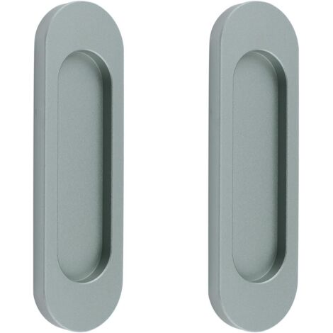 MOROBOR Lot de 2 poignées de porte coulissantes ovales auto-adhésives en alliage d'aluminium sans perforation pour porte coulissante de grange, fenêtres, armoires (gris mat, 100 mm) (1/5)