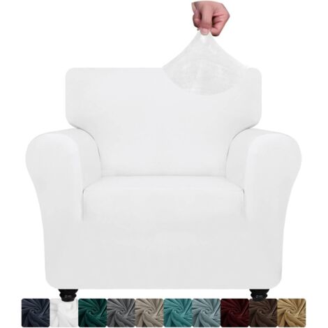 CHELZEN Velours accoudoir Housse de Chaise 1 siège épais canapé Extensible Housse de Chaise pour Chiens Animal de Compagnie (1 Place, Blanc) (1/5)