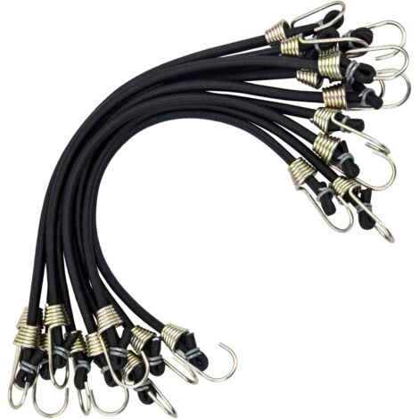 10 Tendeurs, Élastique Robuste, Crochet Métal, Sangle 26,5cm, Pour Camping Vélo Voiture (1/5)