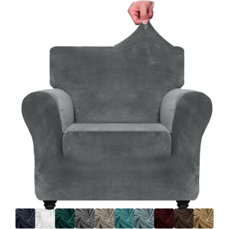CHELZEN Velours accoudoir Housse de Chaise 1 siège épais canapé Extensible Housse de Chaise pour Chiens Animal de Compagnie (1 Place, Gris) (1/5)