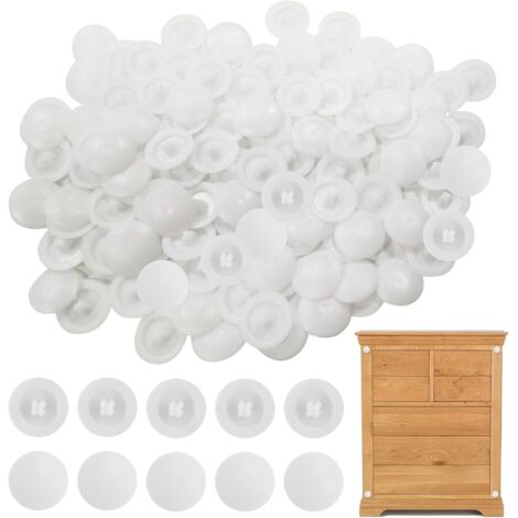 Cache Vis Blanc, Imperméable, Rond, 100 Pièces, Plastique, Cruciforme 7 mm pour Meubles, Couvercles de Protection Décoratifs, Installation Murale (1/5)