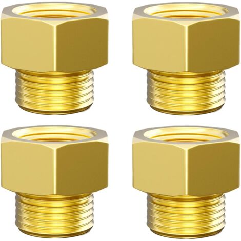 Lot de 4 Réducteur Laiton 3/8 à 1/2 Pouce, Filetage Extérieur et Intérieur, Hexagone pour Plomberie