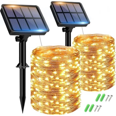 Lot de 2 Guirlande Solaire,150LED,15+2M,Cuivre,Étanche,8 Modes,Jardin Terrasse Noël (1/5)