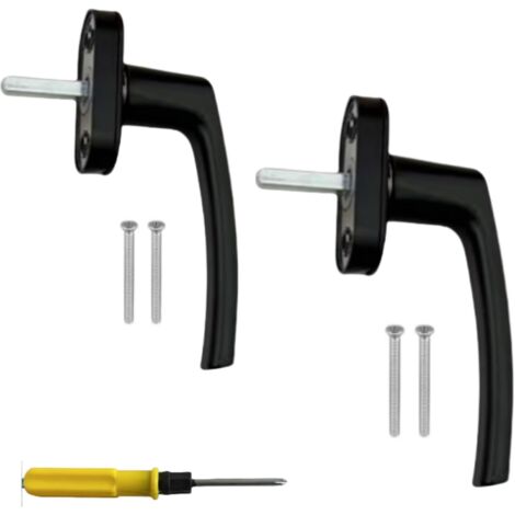 Lot de 2 poignées de fenêtre en aluminium, poignées de fenêtre en aluminium noir poignée de porte fenêtre longueur 35 mm serrure pour battants et vasistas installation simple (1/5)