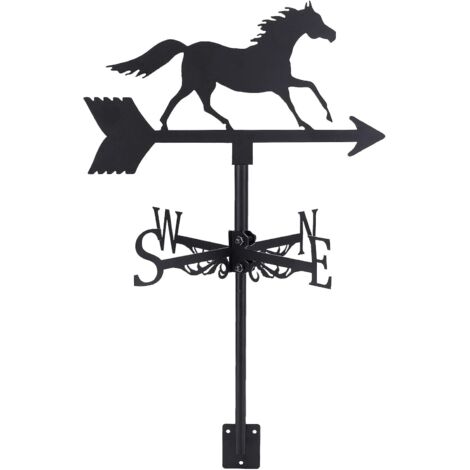 1 Girouette Métal Cheval Au Galop Noir 25,7x34cm Mesure Vent Toit Cour Jardin Ferme (1/5)