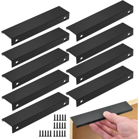 Lot de 10 Poignée Noir Poignée de Meuble Noir- Poignée Invisible Poignee de Meuble Cuisine Noir Poignée Meuble Noir Mat en Alliage d'Aluminium Entraxe 96mm,10pcs poignées + 20 vis (1/5)