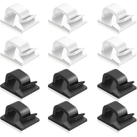 60 pcs clips de câble adhésif,plastique organisateurs de cordon de câble Clip de gestion de stockage de câble pour bureau à domicile - noir, blanc (1/5)