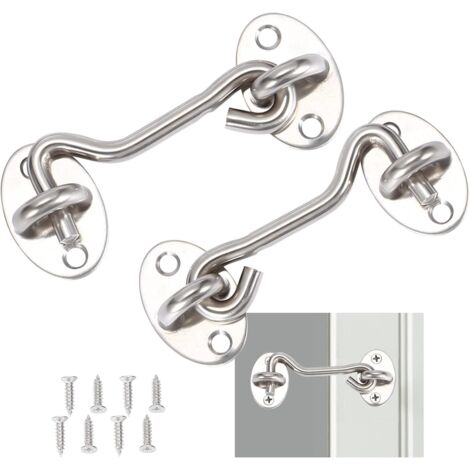 Crochet Cabine 2 Pièces,Crochet Fermeture Porte,Serrure à Crochet de Porte en Acier Inoxydable Argent,Avec Vis de Montage,Pour Fenêtre,Porte de Grange,Porte de Hangar,Porte de Garage(7.5cm) (1/5)