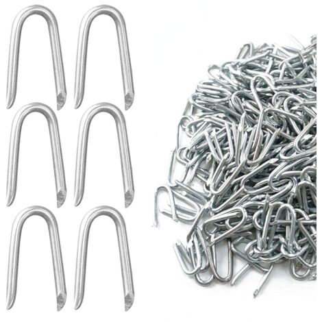 Clou en U pour Grillage 500g(Environ 350 pièces), 25mm Crampillon Cloture Galvanisés, Agrafe Grillage pour Grillage Cloture, Grillage a Mouton, Piquet Cloture Grillage