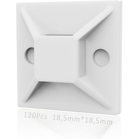 Embases Adhesive pour Attache de Cable 120 Pièces (18,5 mm x 18,5 mm) Serre Cable Adhesif Serre-Câbles Auto Adhésif Support de Serre Câble Plastique Embase pour Collier de Serrage Blanc (1/5)