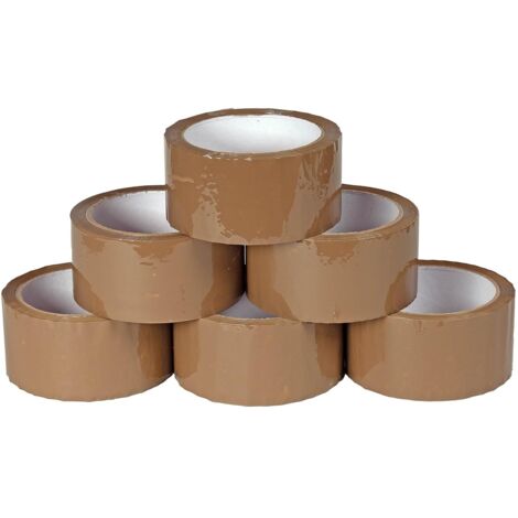 Lot de 6 rouleaux de ruban adhésif - Dimensions standard - Longueur : 50 m - Largueur : 50 mm - Pour paquet et carton - Marron (1/5)