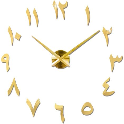 Grande Horloge Murale DIY Silencieuse Moderne Sticker 3D Home Office Decor Cadeau, (Or) (1/5)