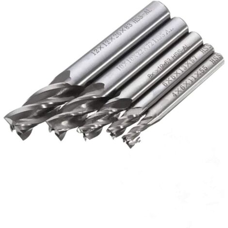 5 pcs 4/6/8/10/12 mm 4 Fl没te tige droite End Mill Cutter en acier rapide HSS Forets (1/5)