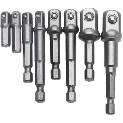8 Pièces 1/4" 3/8" 1/2" Porte Embouts Magnétique Extension de Vissage Adaptateur Tournevis Hexagonal/Carré Assortiment (1/5)