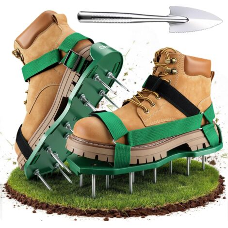1 Paire Sandales Aérateur Pelouse, Semelle Clous Acier, Sangle Velcro Réglable, Jardinage Gazon