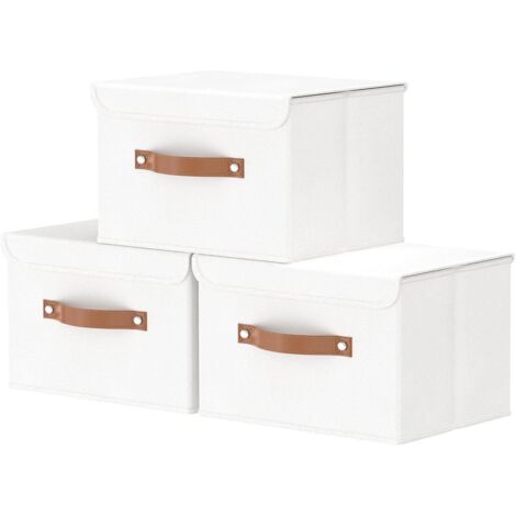 Lot de 3 Boîte de rangement, Pliable avec Couvercle, Poignées renforcées, Tissu et PP, Pour vêtements et serviettes