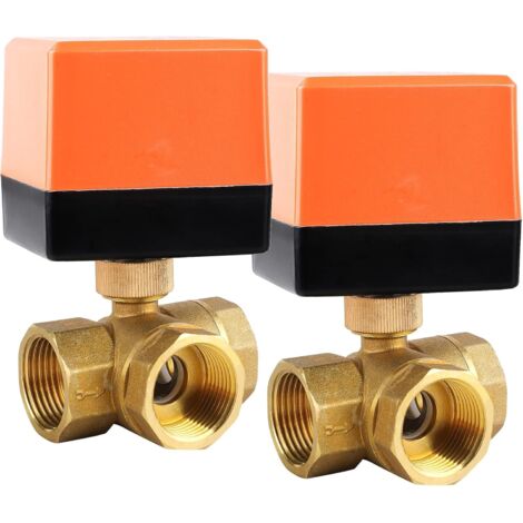 Lot de 2 Vanne à trois voies DN20, Actionneur électrique AC 230V, Laiton pour chauffage (1/5)