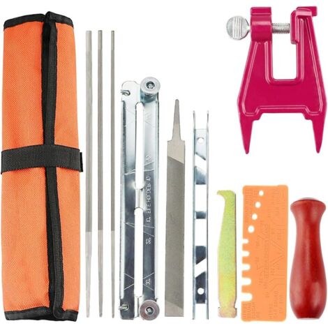 1 Kit Affûtage Tronçonneuse, 3 Limes Rondes, Lime Plate, Guide, Poignée Bois, Entretien Chaîne (1/5)