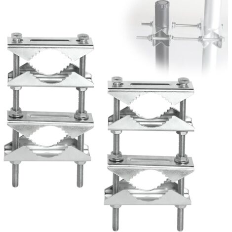 Lot de 2 Pinces à mât double, Acier galvanisé, Support V pour 25-50mm, Antenne TV CB Satellite