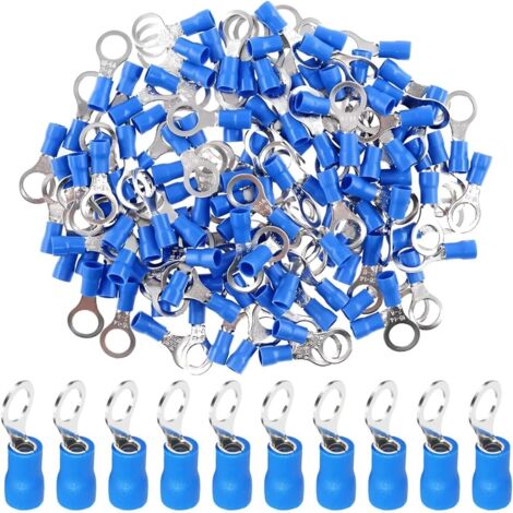 100 Cosses à Anneau, Cuivre, M4, Isolées PVC, Bleu, 1,5-2,5 mm², Électricité