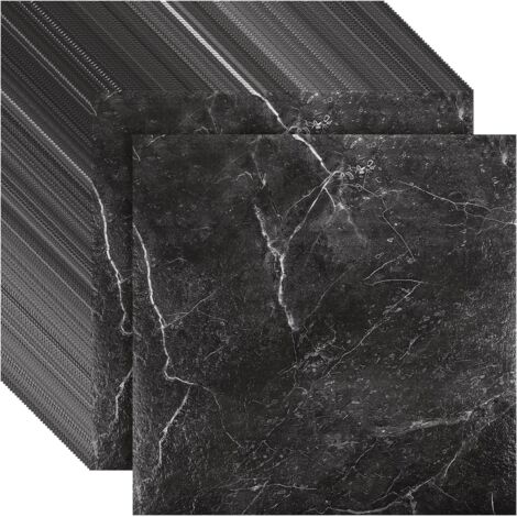 40 Dalles Sol Vinyle Autocollant Effet Marbre Noir 30x30cm 1,3mm Imperméable Cuisine Salle De Bain