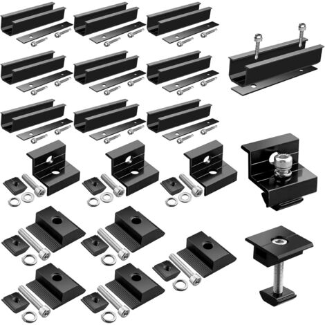 10 Kit De Montage Panneau Solaire Aluminium, Rails 120x25mm, Pinces Étanches, Supports Centraux, Toit Camping-car (1/5)