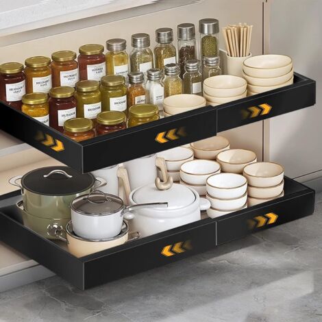 1 Tiroir Coulissant Cuisine, Largeur Ajustable 32-52cm, Acier Carbone Noir, Pour Placard Sous Évier (1/5)