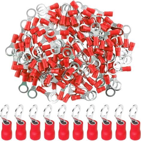 100 Cosses à Anneau Cuivre M8 Isolées Rouge 0,5-1,5 mm² 22-16 AWG pour Câblage Électrique (1/5)