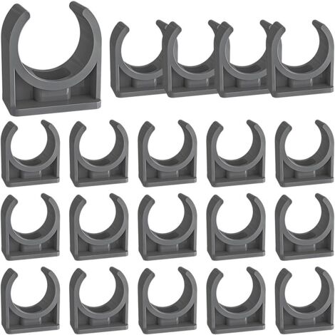 20 Colliers de tuyau, Support en U, PVC gris, Fixation robuste, Tuyaux 40mm, Intérieur extérieur (1/5)