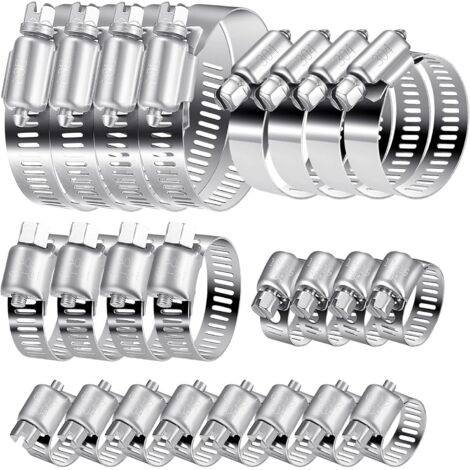 20 Collier de serrage, Acier inoxydable 304, Réglable 6-51mm, Pour tuyaux eau et air, Usage jardin et auto (1/5)