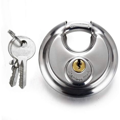 70 mm grande Distribution Cadenas en acier inoxydable Forme ronde gâteau Lock entrepôt Porte Disc Chaîne antivol Serrure avec 2 clés (1/4)