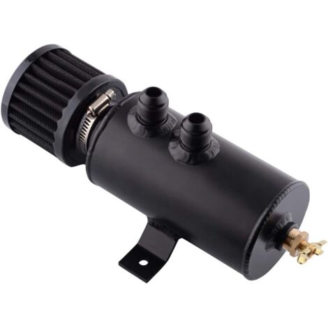 Voiture Moteur Récupérateur d'Huile, 50ML Réservoir de Séparateur d’Huile et Air Kit de Récupérateur d'Huile en Aluminium Respirer Réservoir de Respiration Huile avec Air Filtre,Noir (1/4)
