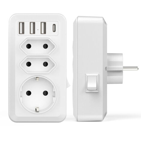 USB Secteur Multiple, 7 en 1 USB Chargeur Multiprise Murale avec 3 Sortie AC (16A, 3800W), 3 Ports USB 5V/3.4A, 1 Port Type-C, pour la Maison Le Bureau Les Voyages Compatible avec Phone (1/4)