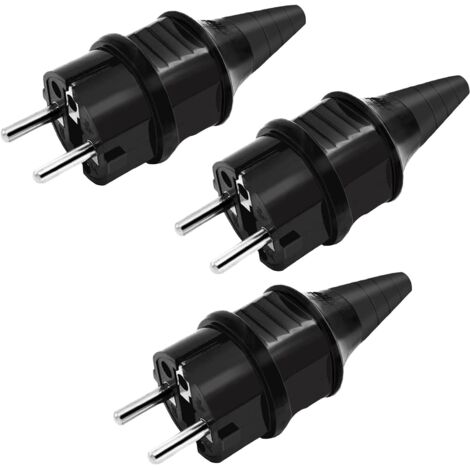 Prise electrique male, Fiche electrique, Prise male, prise 250V (16 A), éclaboussures preuve et durable Peut être utilisée pour câble 6-16 mm mise à la terre contact fiche de SEBS, IP44, lot de 3 (1/5)