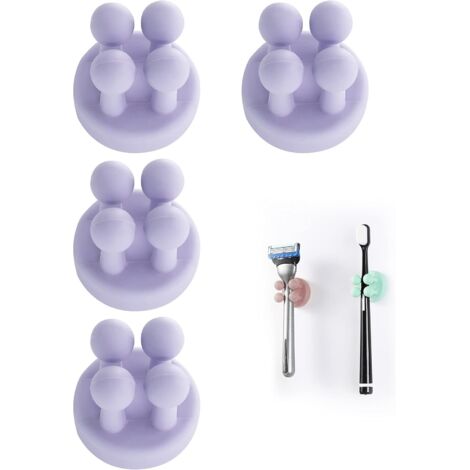 Lot de 4 Supports Brosse à Dents,Silicone,Auto-adhésif,Étanche,Rasoir,Salle de Bain (1/5)